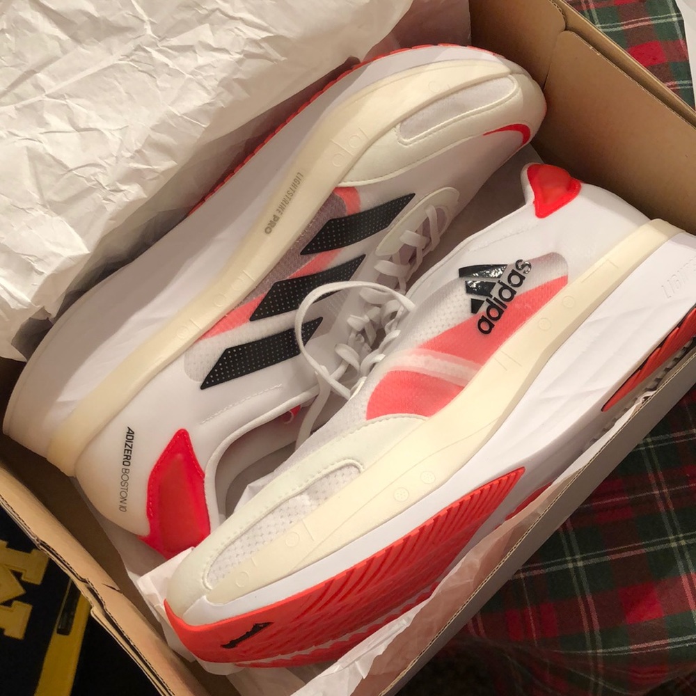 Adidas Adizero Boston 10 White Red Running Shoes Size 13
